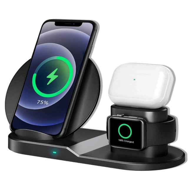 3 in 1 Wireless Charger Station Stand - QI Fast Wireless Charging W Dual Coil